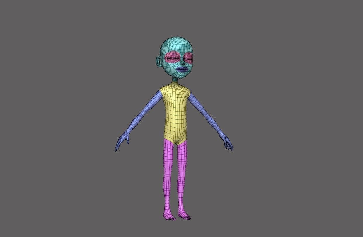 Child Cartoon Characters Base Mesh Low-poly 3D model_3