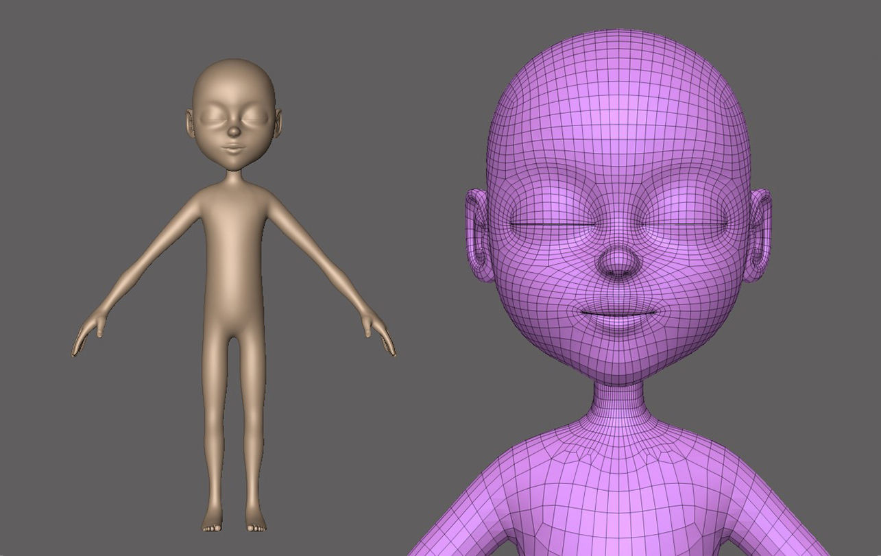 Child Cartoon Characters Base Mesh Low-poly 3D model_9