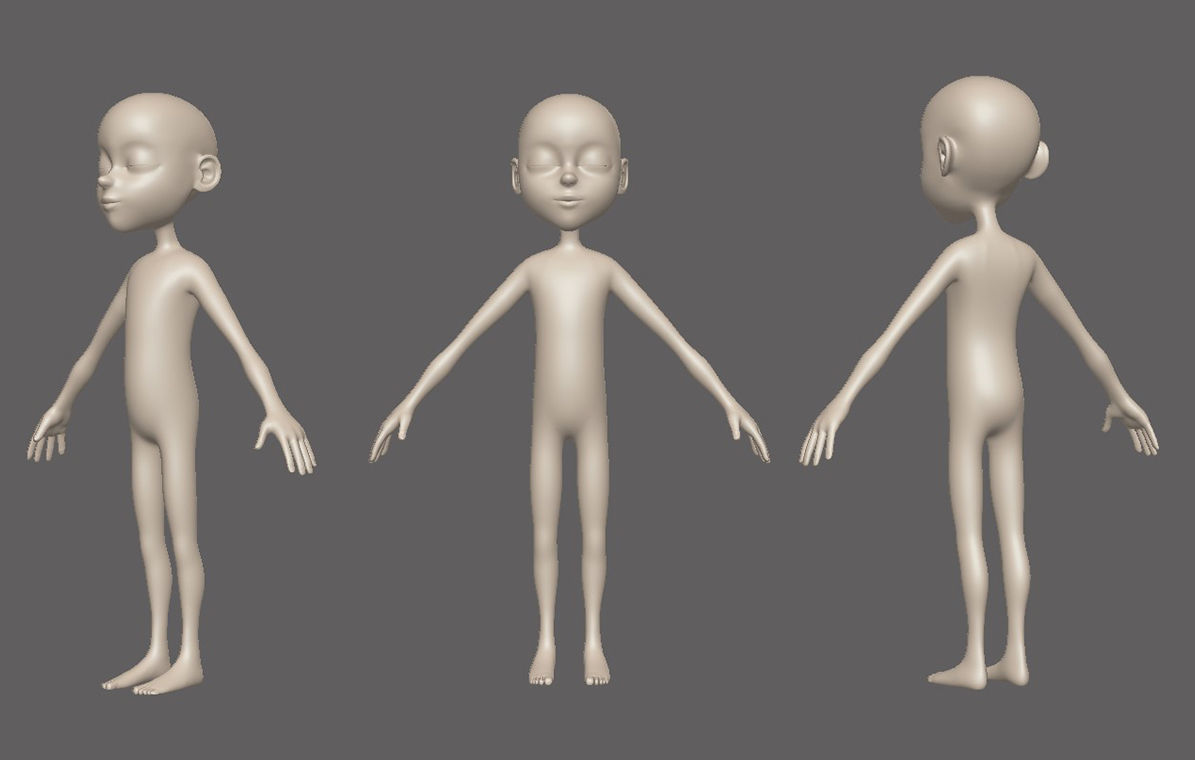 Child Cartoon Characters Base Mesh Low-poly 3D model_1