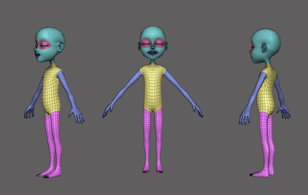 Child Cartoon Characters Base Mesh Low-poly 3D model_2