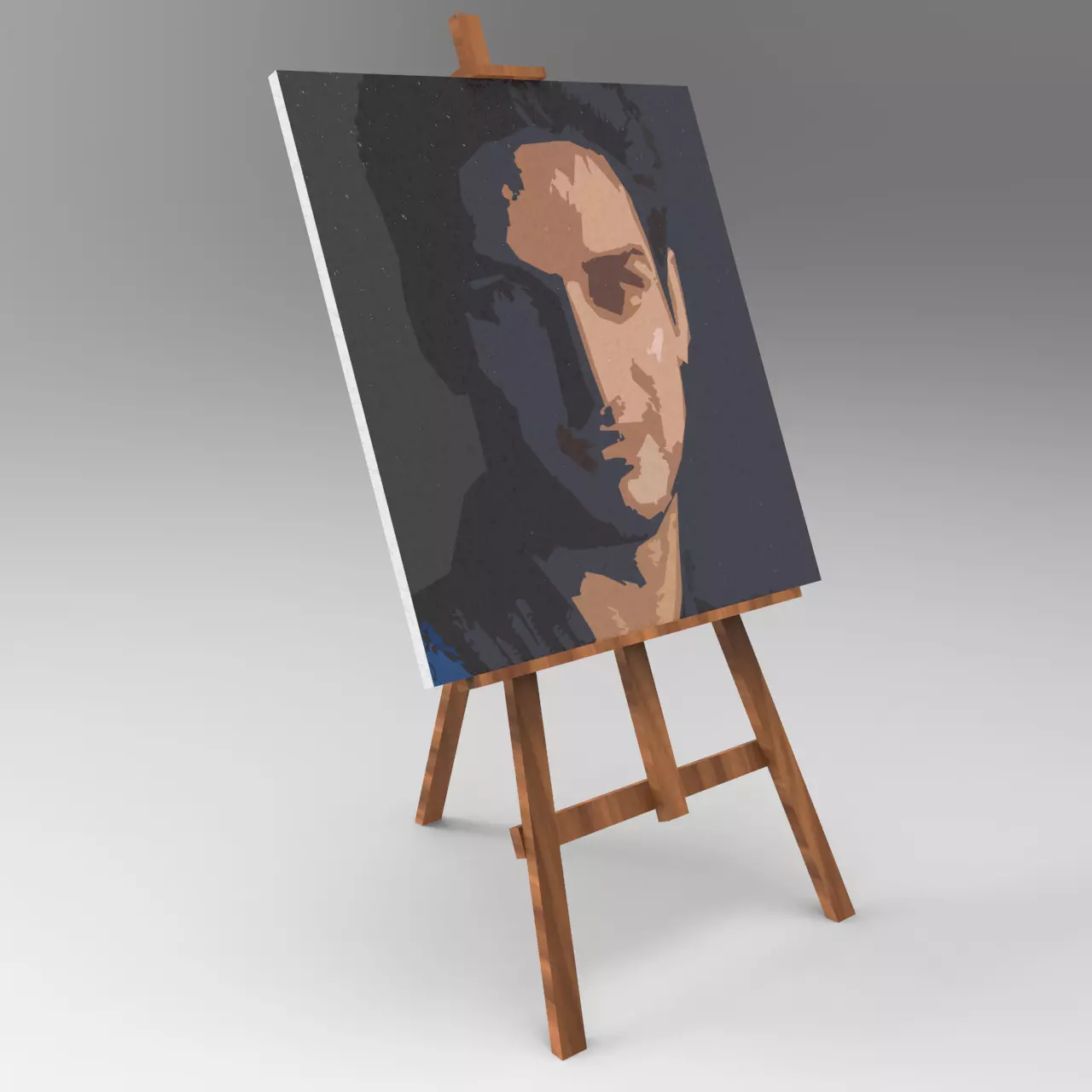 Simple basic wooden easel  Low-poly 3D model_0