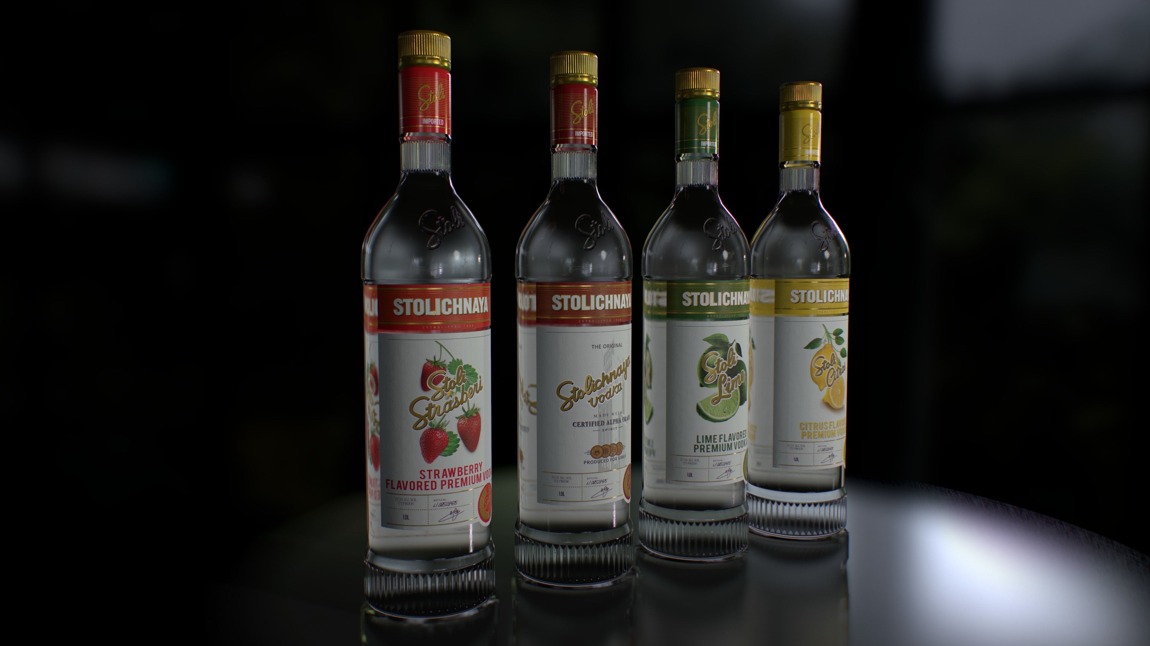 Stolichnaya Bottle 3D bottle Original Lime Strasberi Citros Low-poly 3D model_2