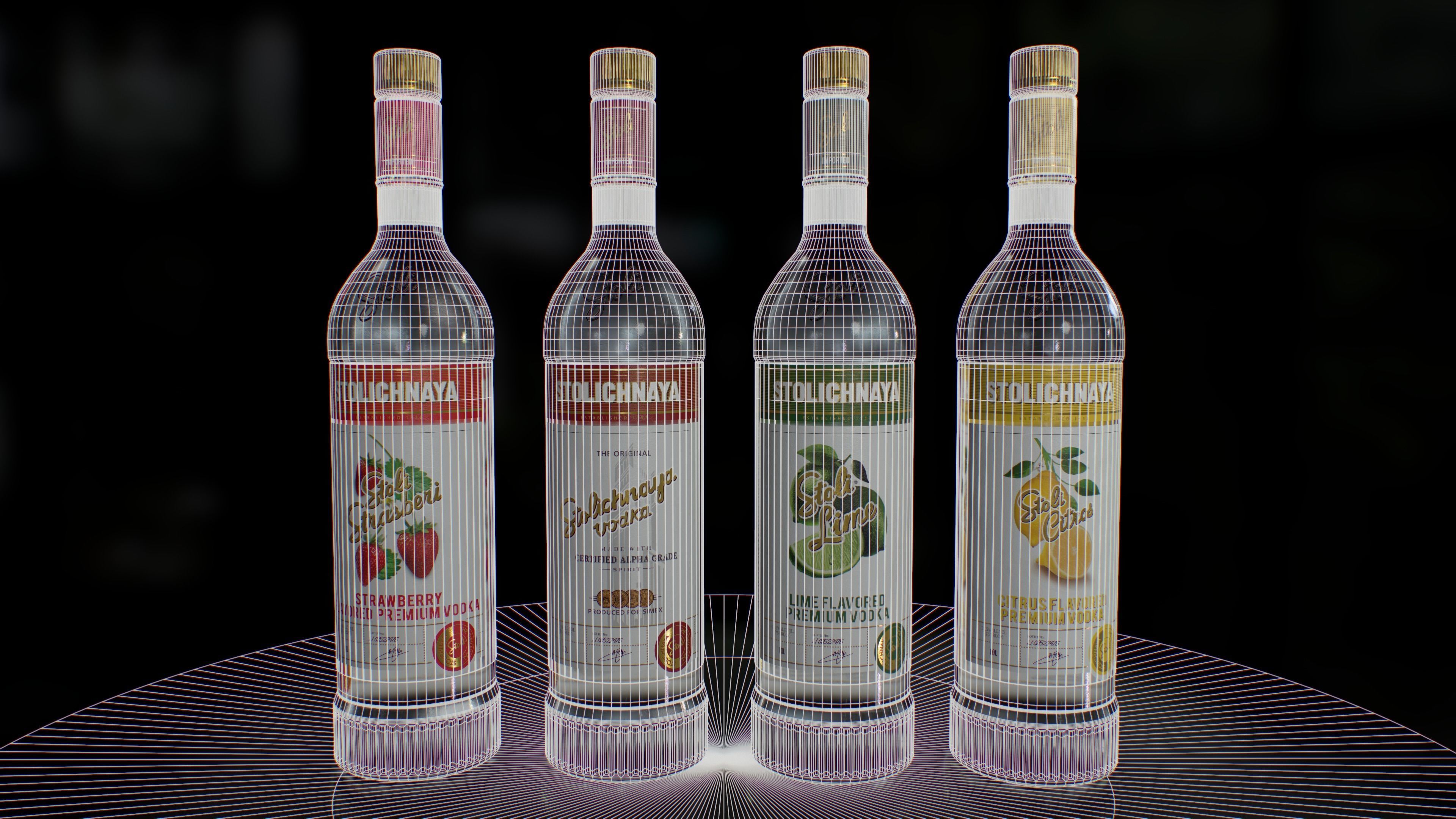 Stolichnaya Bottle 3D bottle Original Lime Strasberi Citros Low-poly 3D model_5
