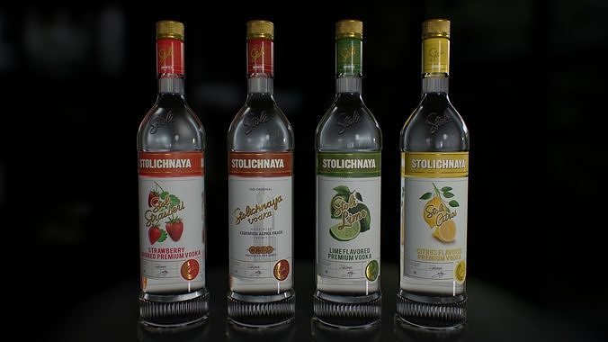 Stolichnaya Bottle 3D bottle Original Lime Strasberi Citros Low-poly 3D model