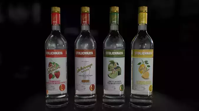 Stolichnaya Bottle 3D bottle Original Lime Strasberi Citros Low-poly 3D model
