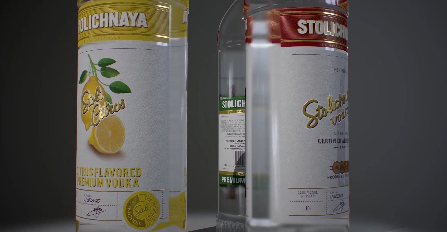 Stolichnaya Bottle 3D bottle Original Lime Strasberi Citros Low-poly 3D model_4