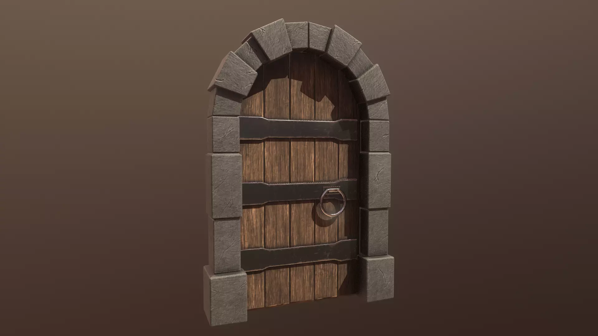 Wooden Door Low-poly 3D model_0