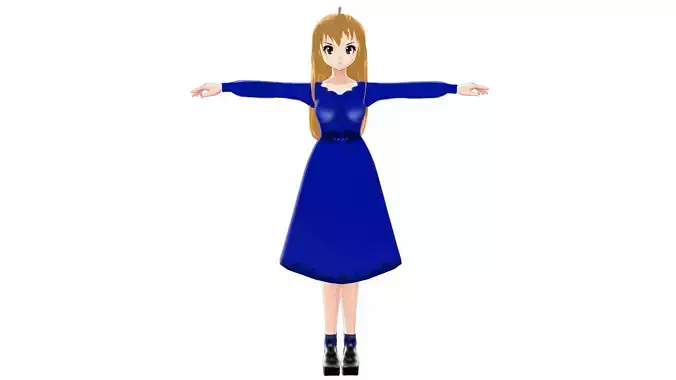 ANIME CHARACTER GIRL ANGRY EMOTION T-POSE SHAPE KEYS Low-poly 3D model
