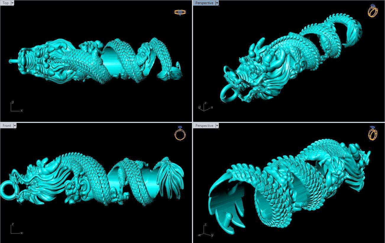 Dragon necklace - Dragon pendant - Wrap leather cord 3D print model_7