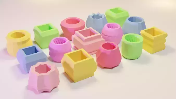 15 Flower Pots for Succulent Plants 3D Print 3D print model