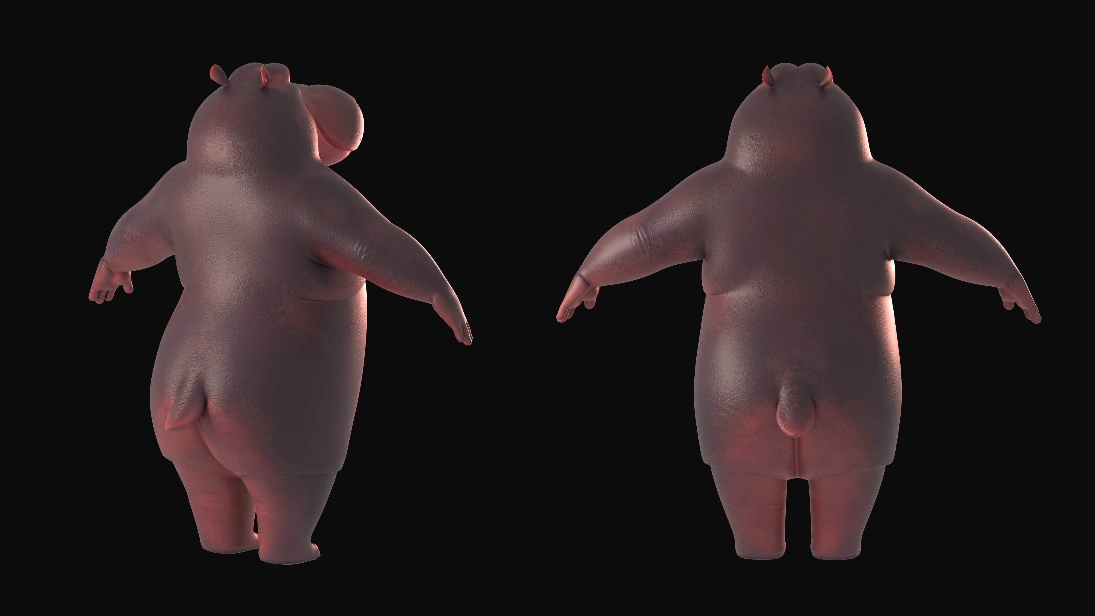 cartoon hippo character 3D model_3