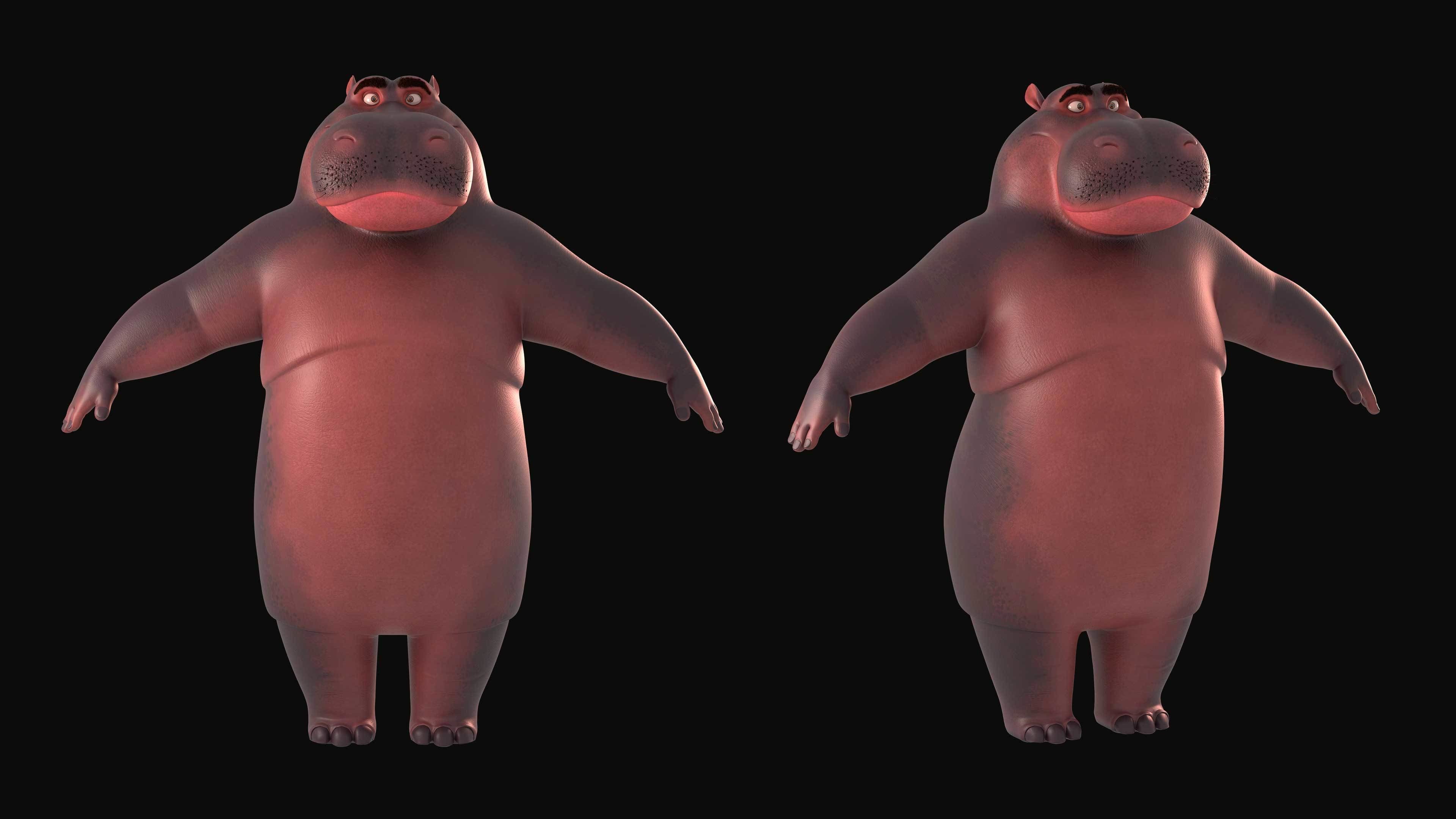 cartoon hippo character 3D model_2