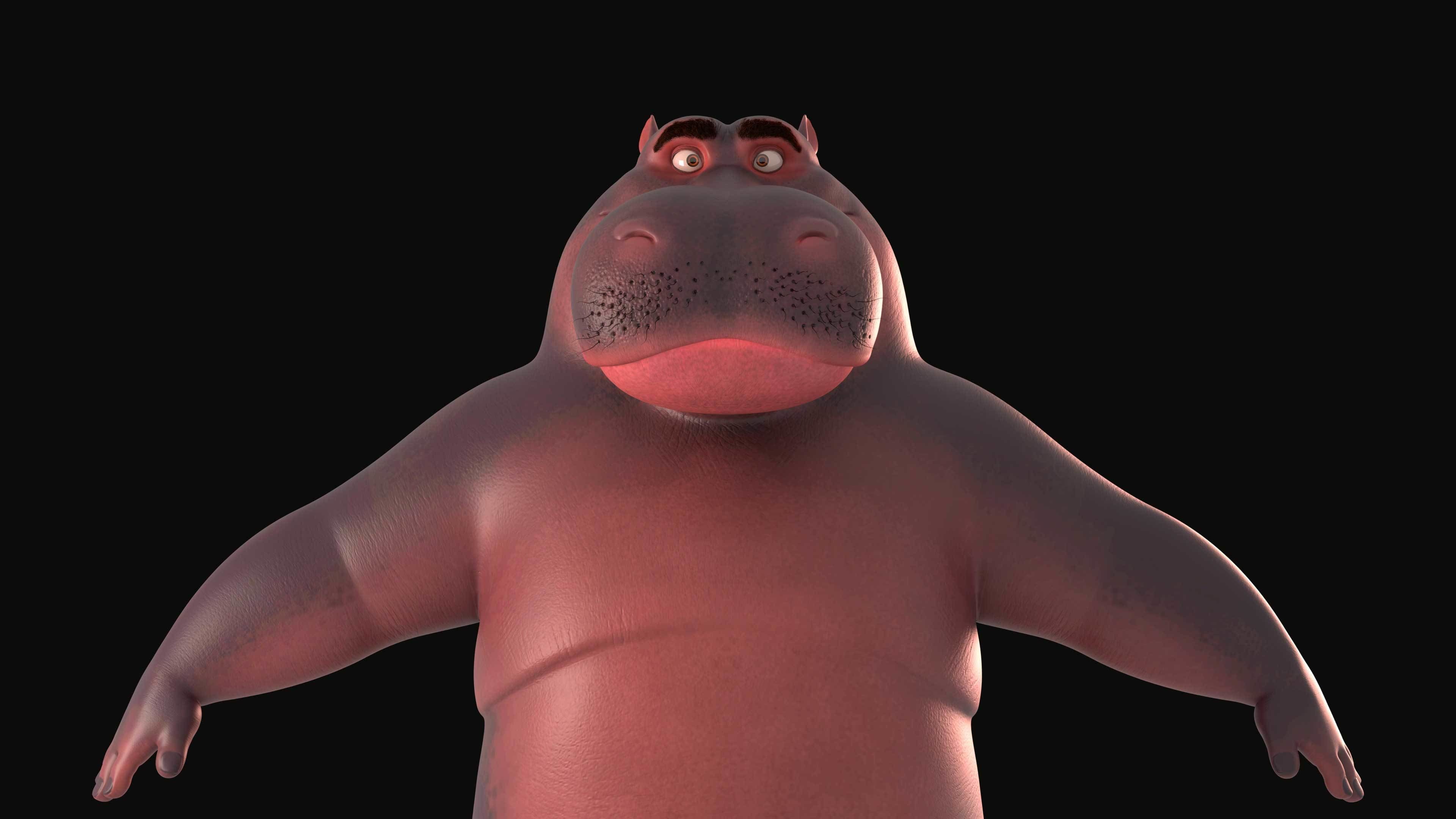 cartoon hippo character 3D model_1