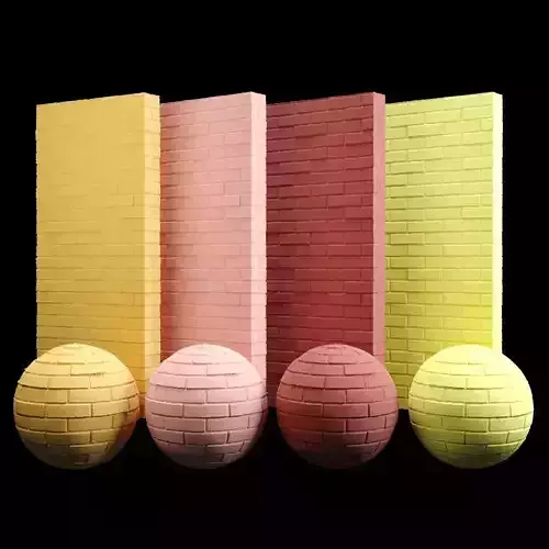 Painted Brick Tiles Texture Orange Red Yellow Pink  PBR 