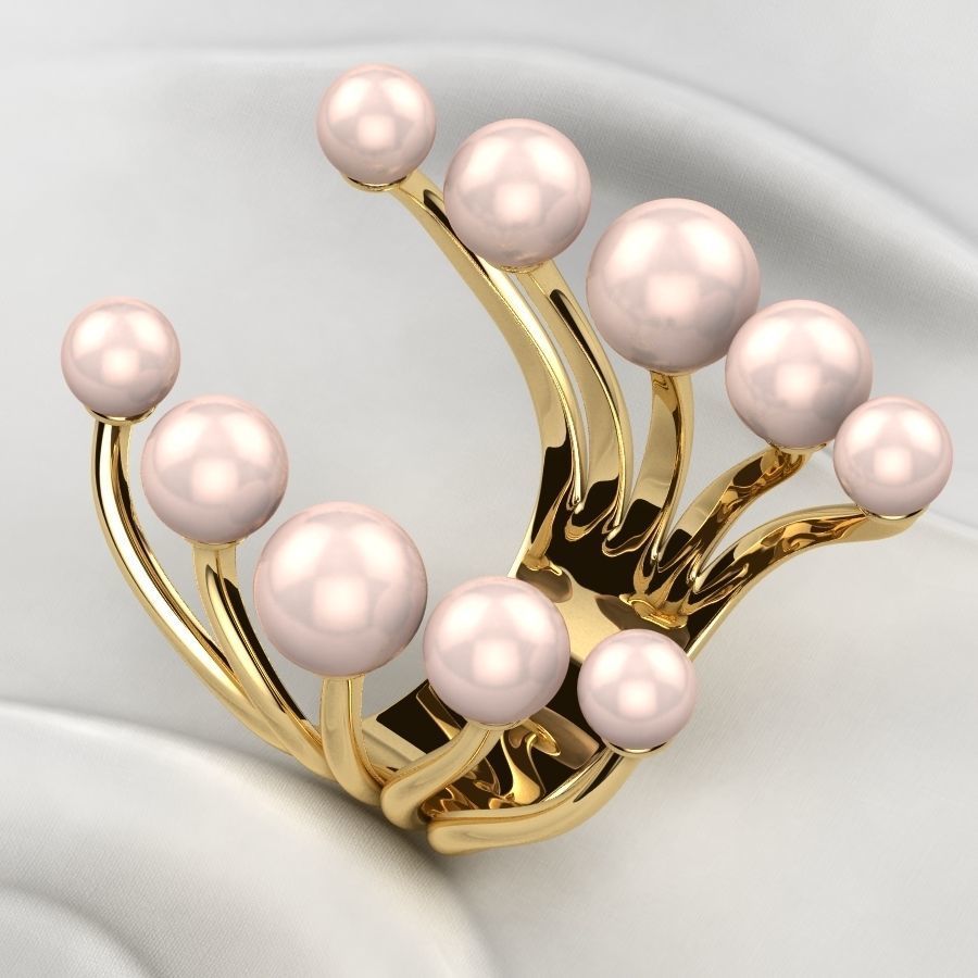 Pearls Open Gold Ring 3D print model_3