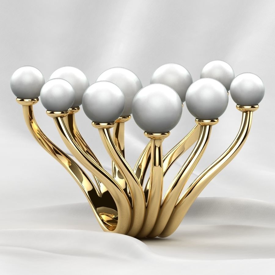Pearls Open Gold Ring 3D print model_17
