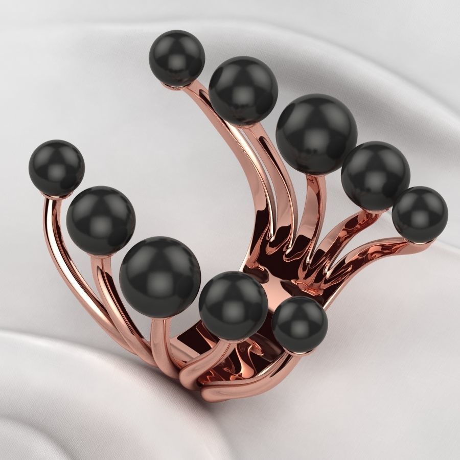 Pearls Open Gold Ring 3D print model_5