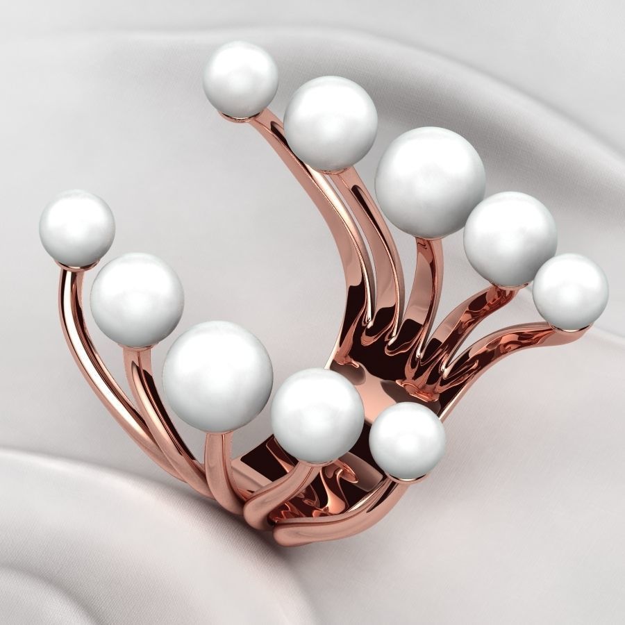 Pearls Open Gold Ring 3D print model_4
