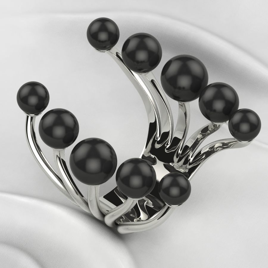 Pearls Open Gold Ring 3D print model_9