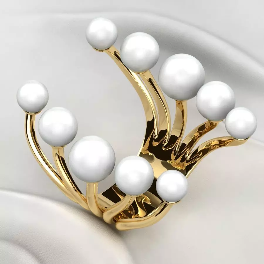 Pearls Open Gold Ring 3D print model_0