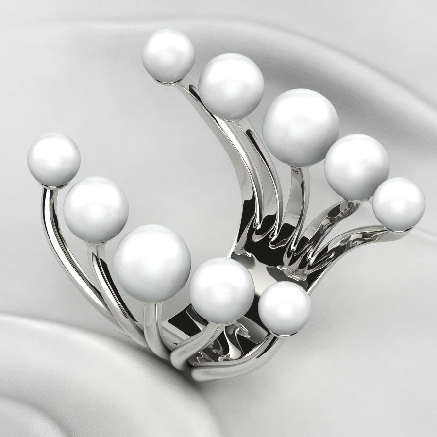 Pearls Open Gold Ring 3D print model_7