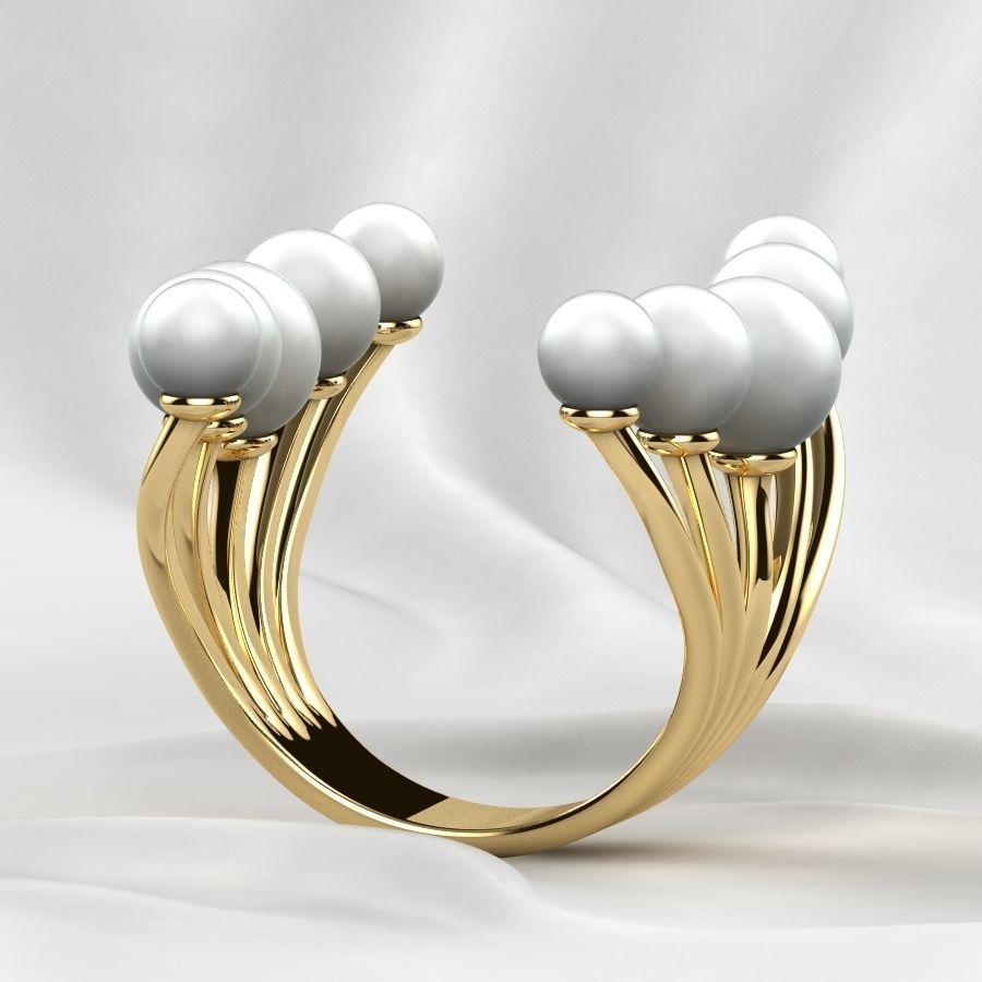 Pearls Open Gold Ring 3D print model_13