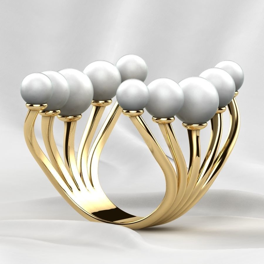 Pearls Open Gold Ring 3D print model_14
