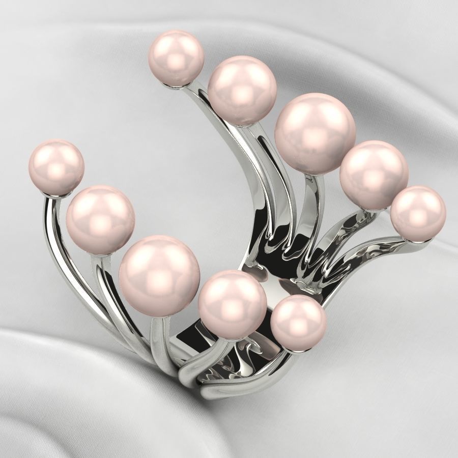 Pearls Open Gold Ring 3D print model_8