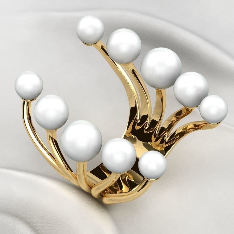 Pearls Open Gold Ring 3D print model_1