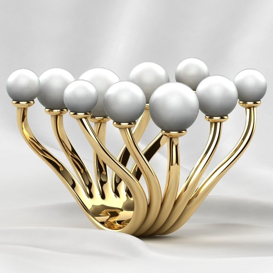 Pearls Open Gold Ring 3D print model_16
