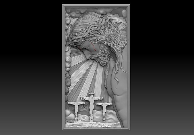 Crucified Jesus Pendant Bas-Relief 3D print model 3D print model