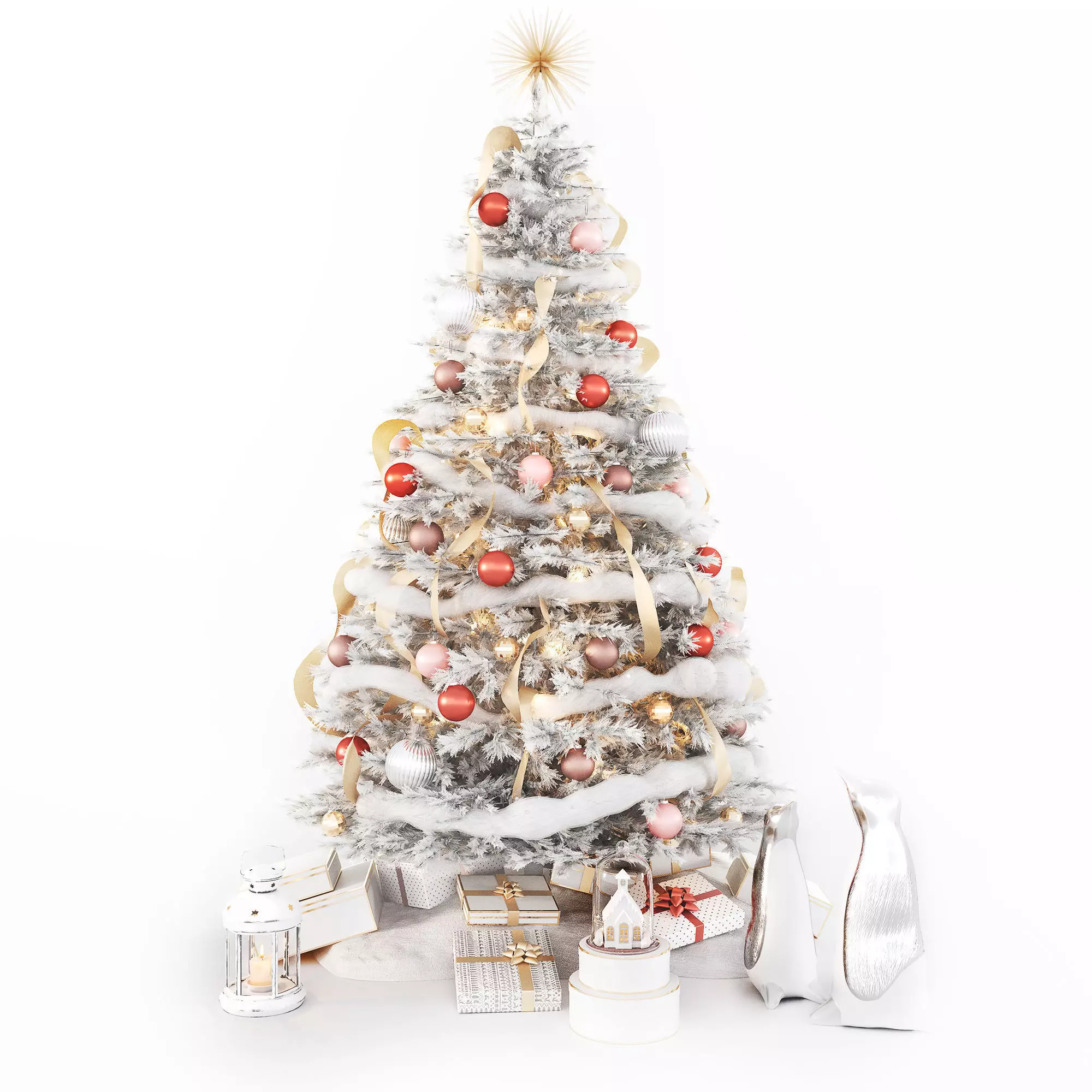 Set of Christmas tree and decorative elements 3D model_0