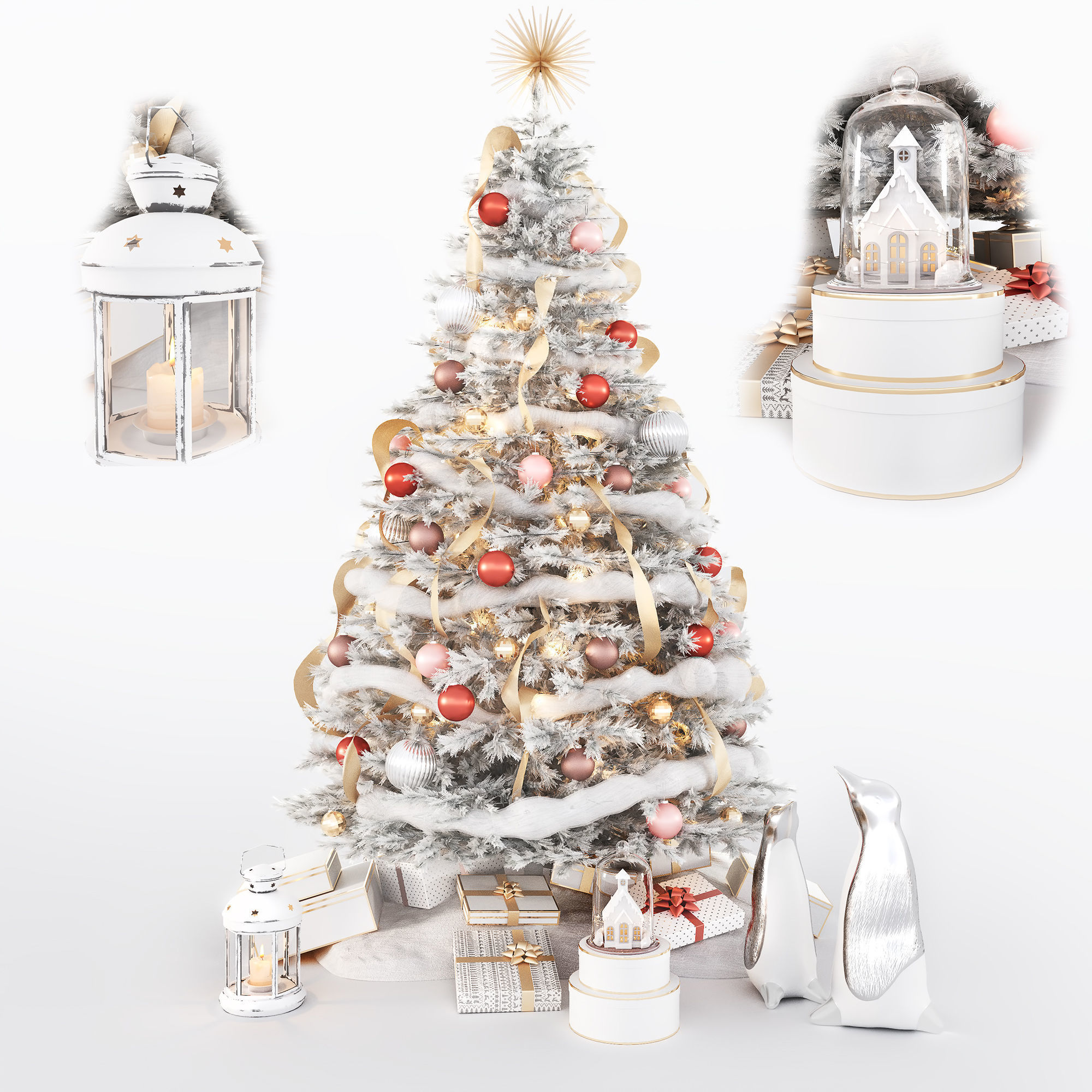 Set of Christmas tree and decorative elements 3D model_1
