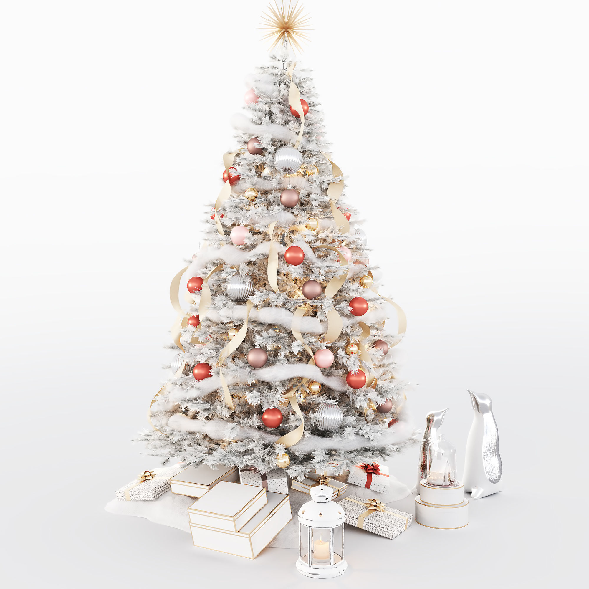 Set of Christmas tree and decorative elements 3D model_3