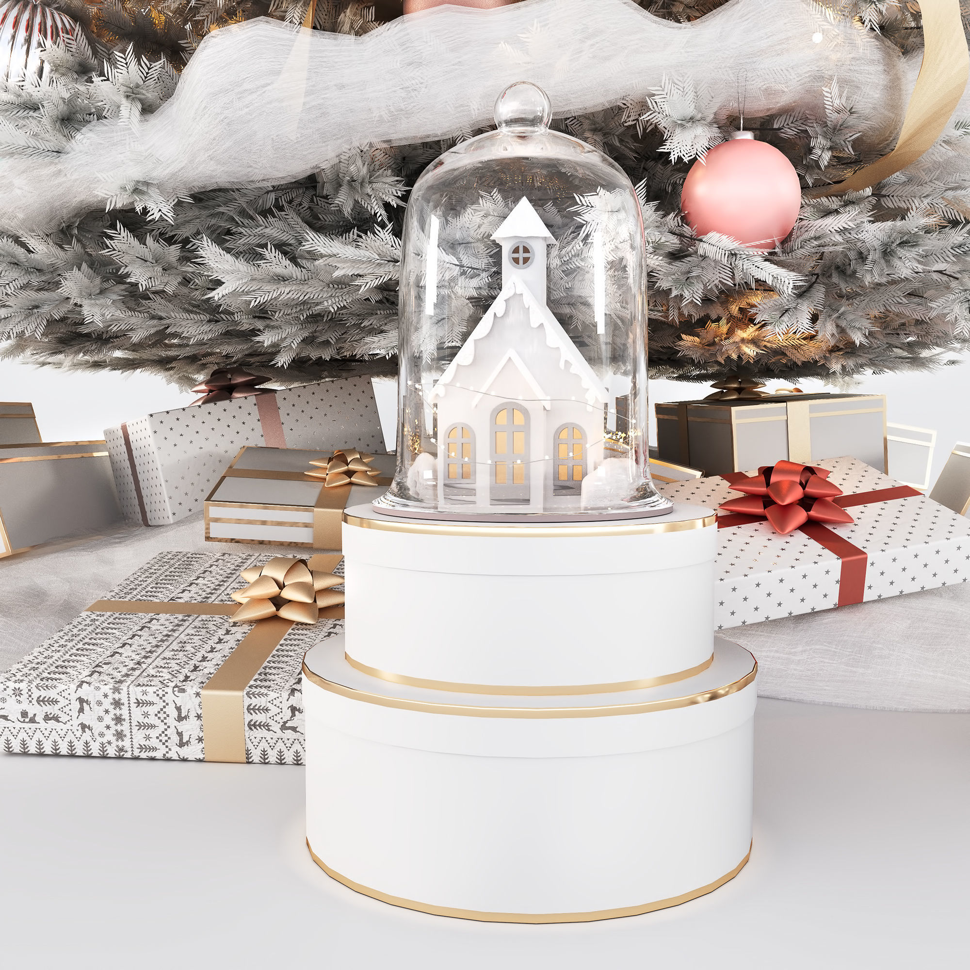 Set of Christmas tree and decorative elements 3D model_10