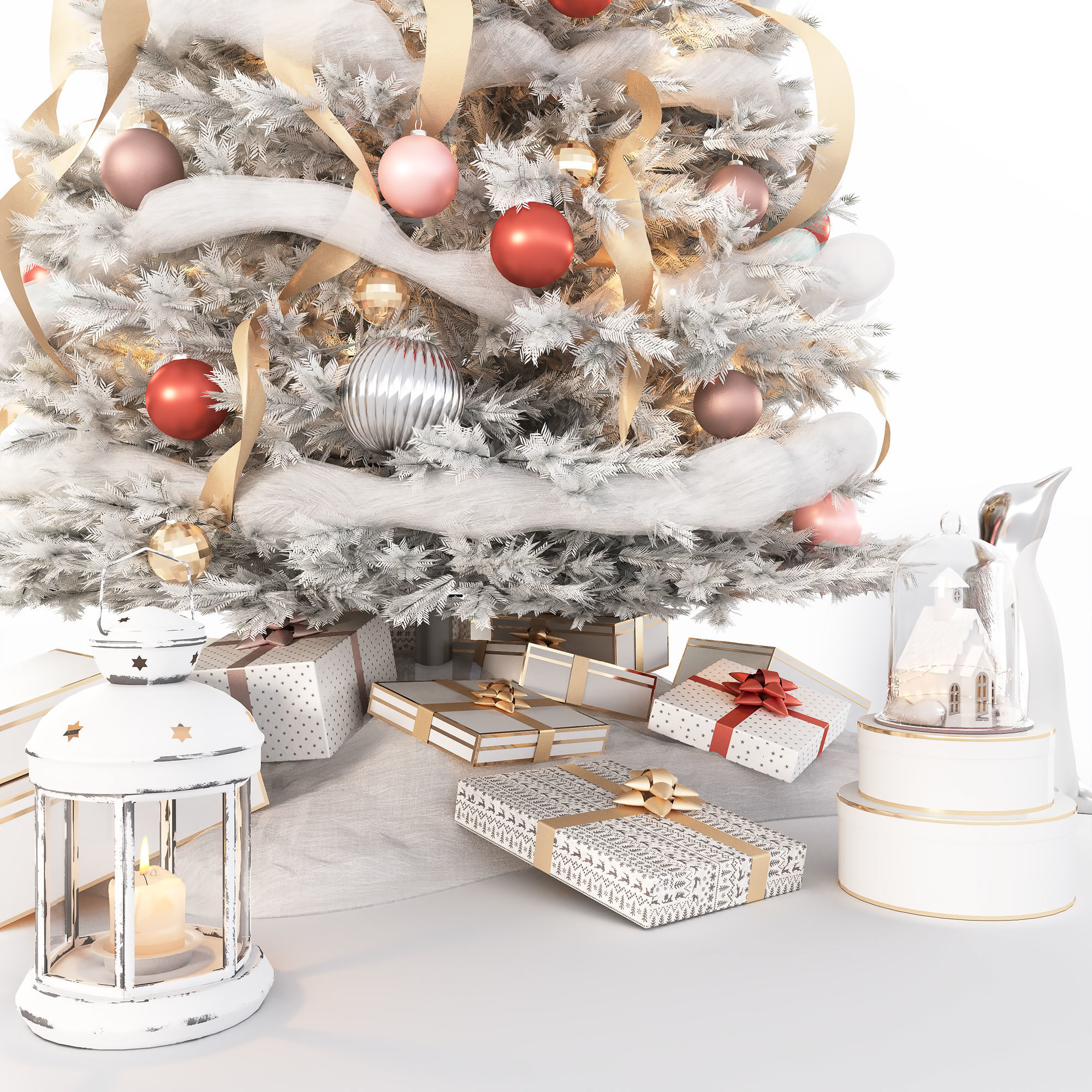 Set of Christmas tree and decorative elements 3D model_12