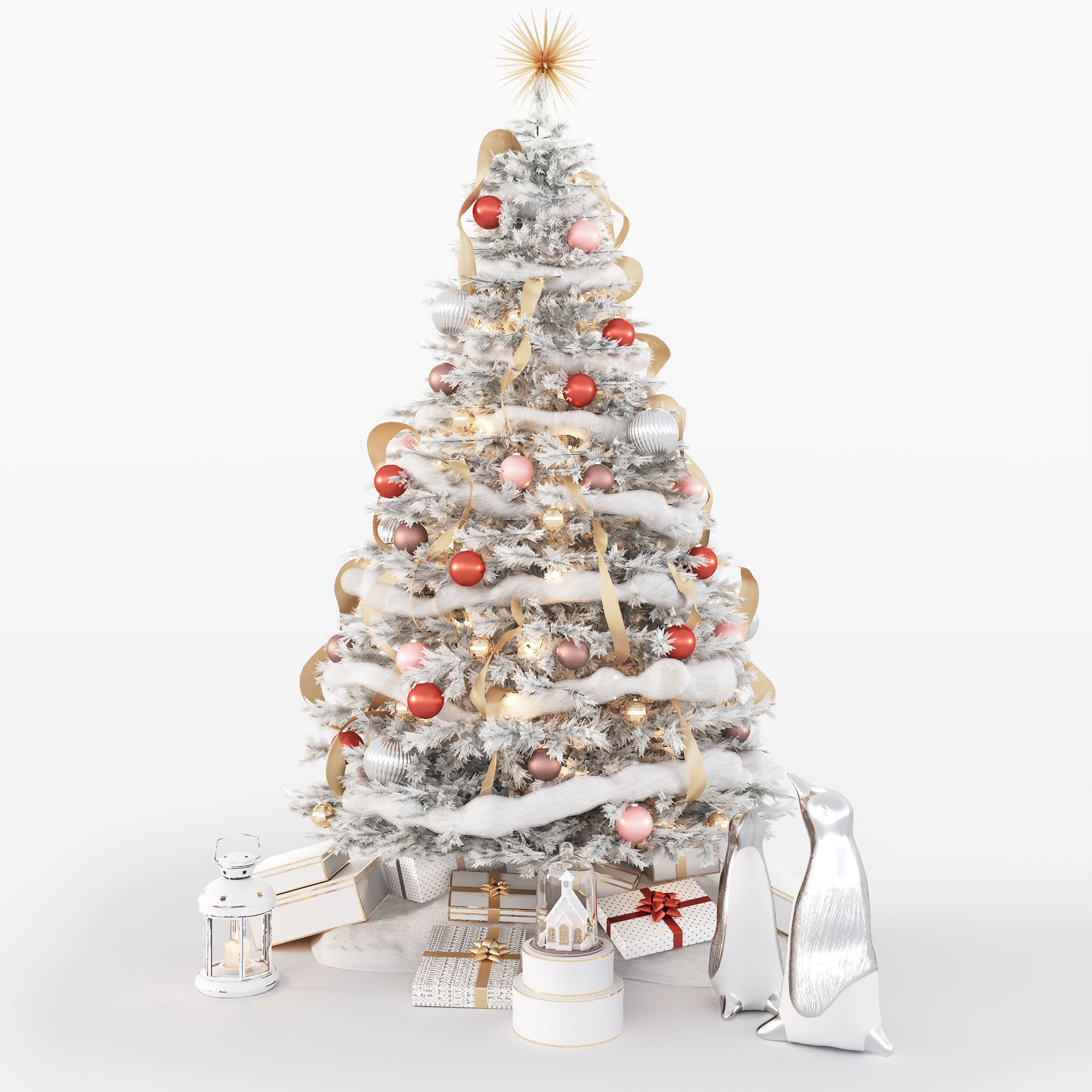 Set of Christmas tree and decorative elements 3D model_9