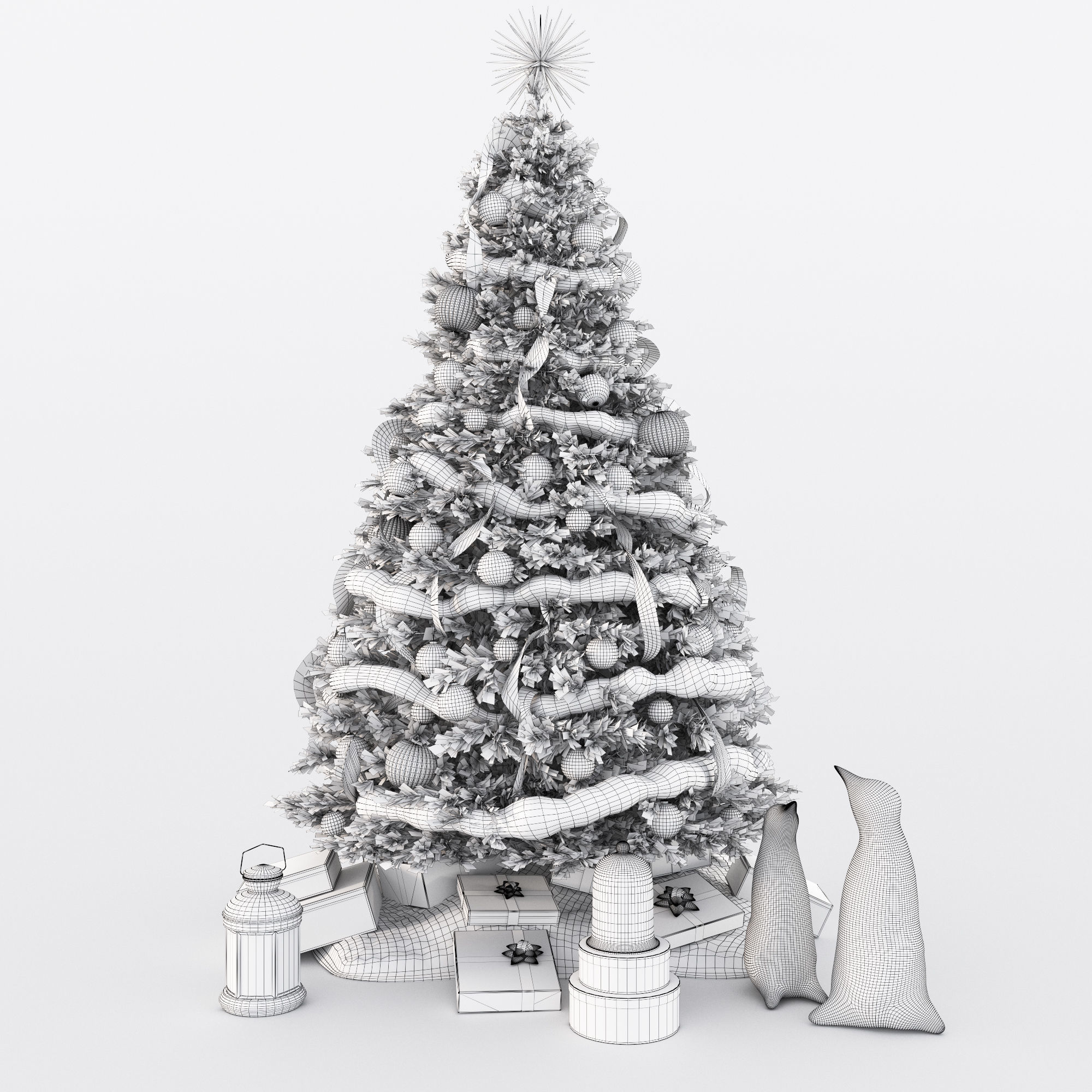 Set of Christmas tree and decorative elements 3D model_17