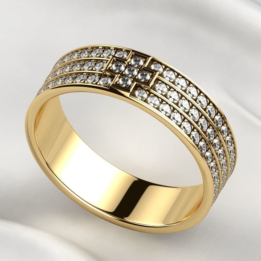 Pave Gems Elegant Gold Ring 3D print model_1