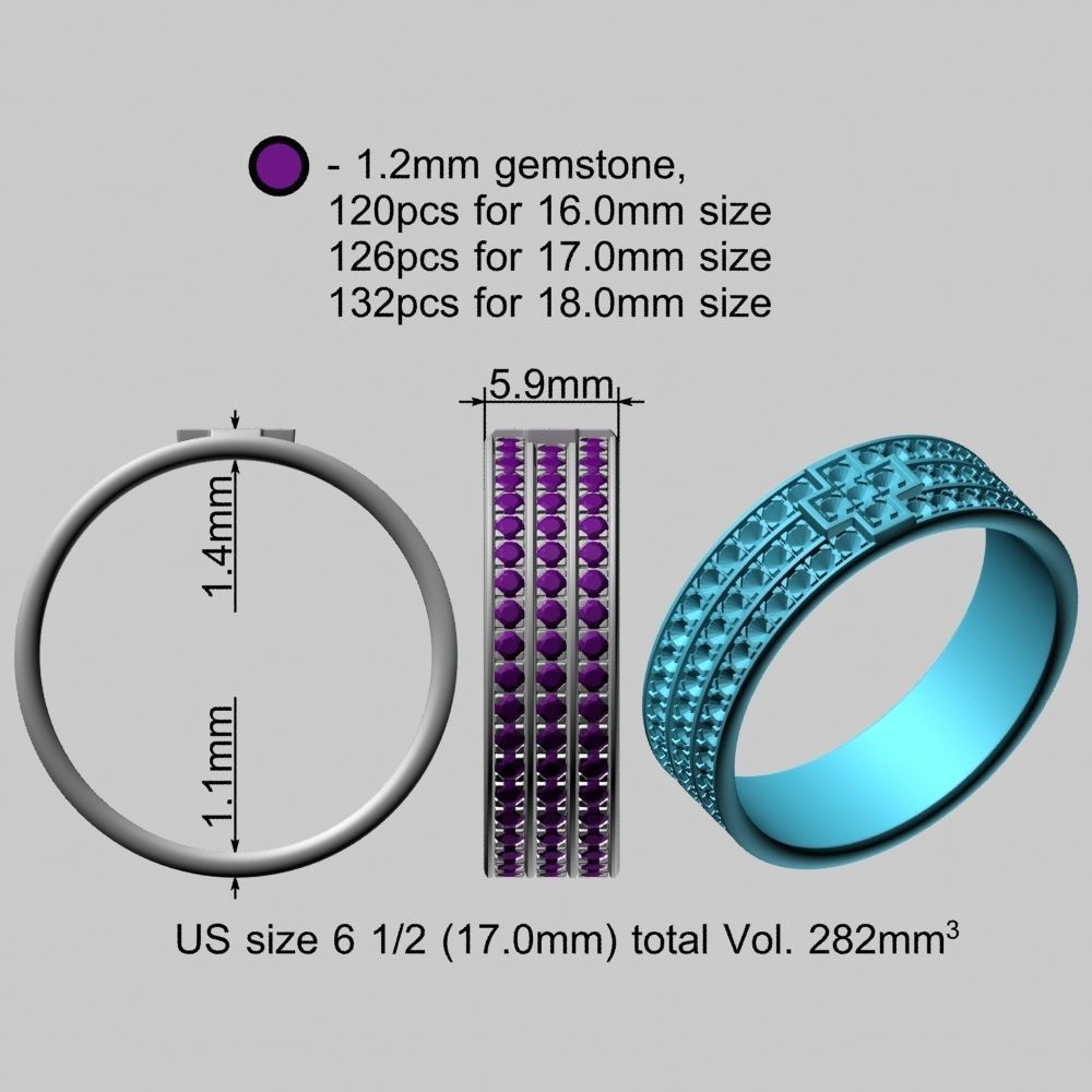 Pave Gems Elegant Gold Ring 3D print model_22