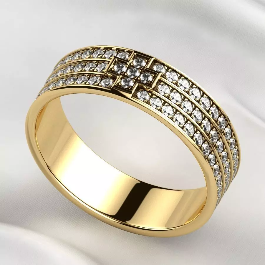 Pave Gems Elegant Gold Ring 3D print model_0