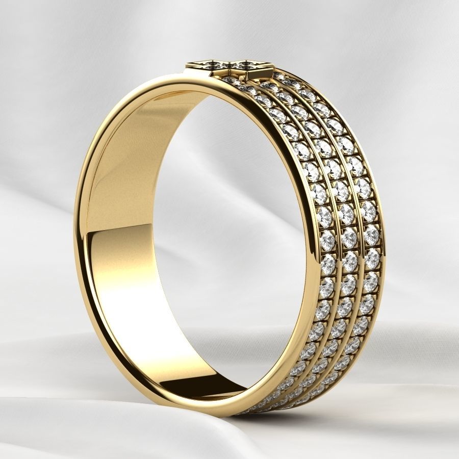 Pave Gems Elegant Gold Ring 3D print model_18