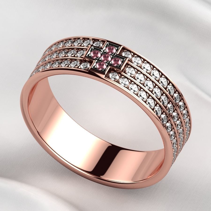 Pave Gems Elegant Gold Ring 3D print model_6