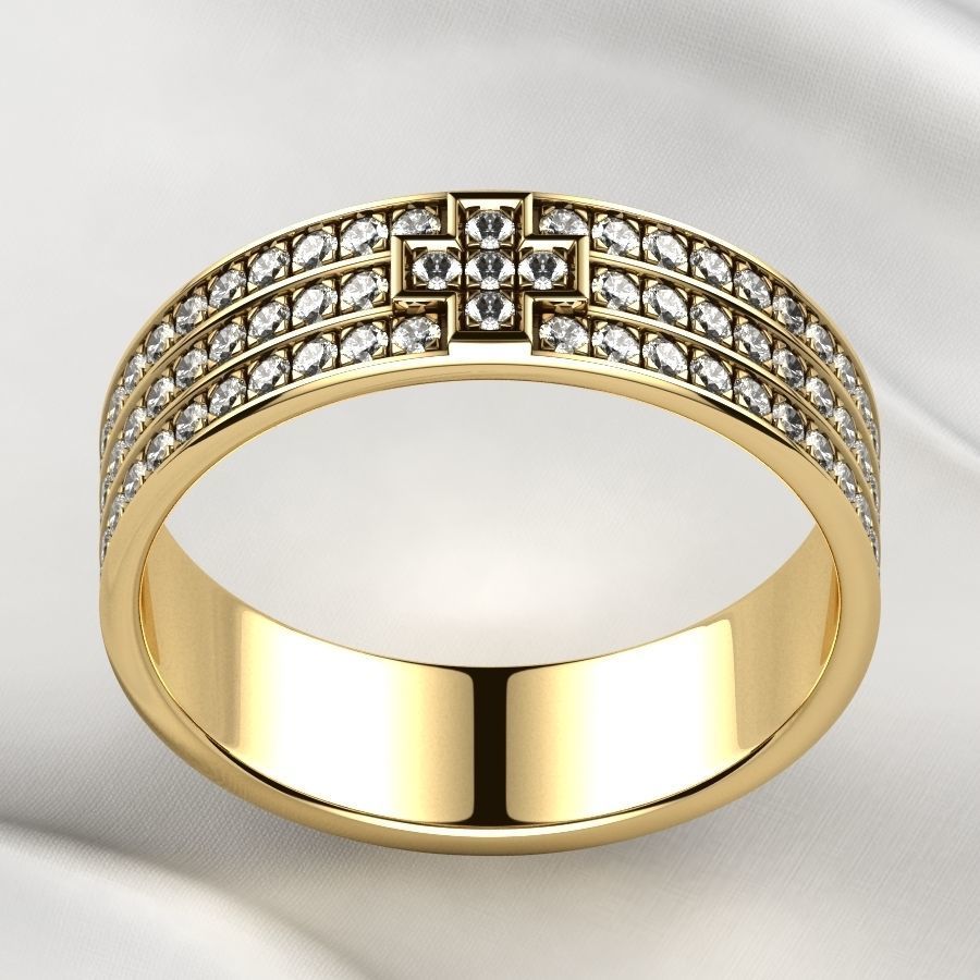 Pave Gems Elegant Gold Ring 3D print model_13
