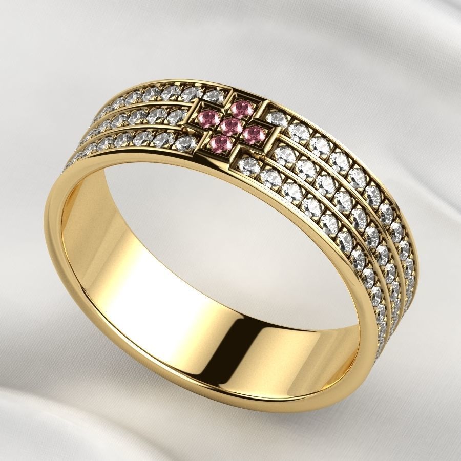 Pave Gems Elegant Gold Ring 3D print model_2