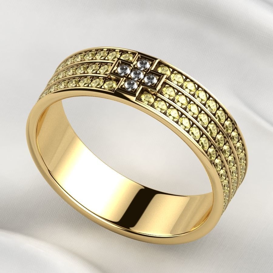 Pave Gems Elegant Gold Ring 3D print model_4