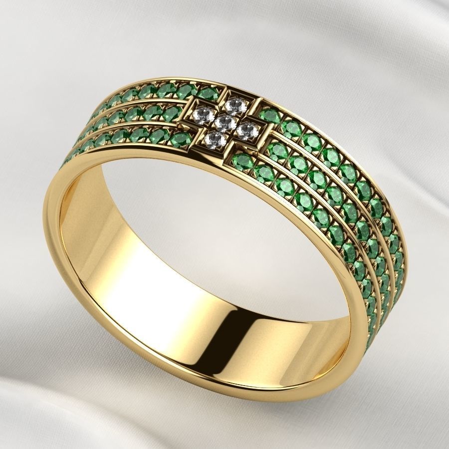 Pave Gems Elegant Gold Ring 3D print model_3