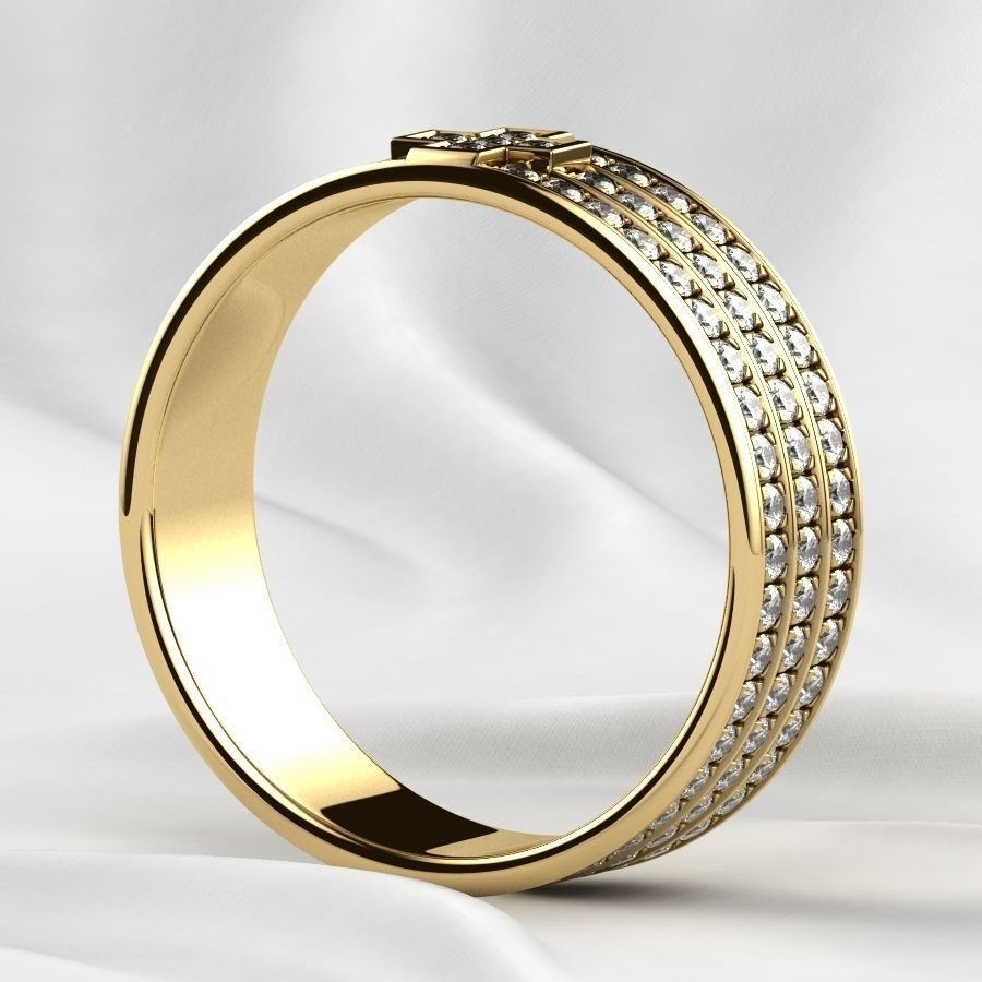 Pave Gems Elegant Gold Ring 3D print model_17