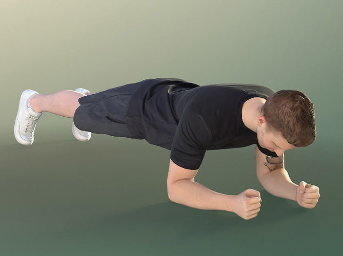 Jimmy 11429 - Fitness Guy Plank Workout In Gym Low-poly 3D model