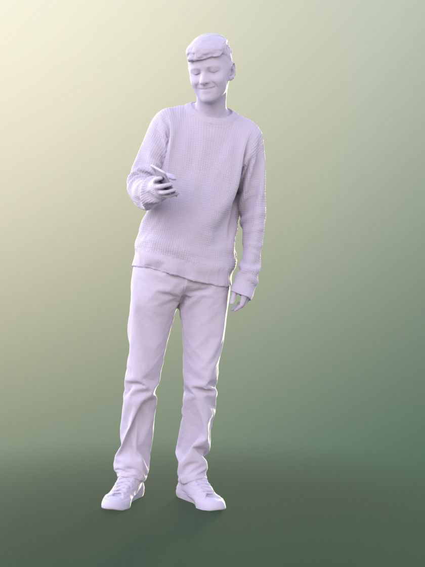 Bobby 11096 - Teenager Boy Standing Looking on Phone Low-poly 3D model_2
